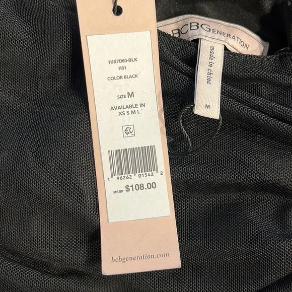 NEW BCBG - Ruched Mini Black dress with Mesh Shoulders - Picture 4 of 4